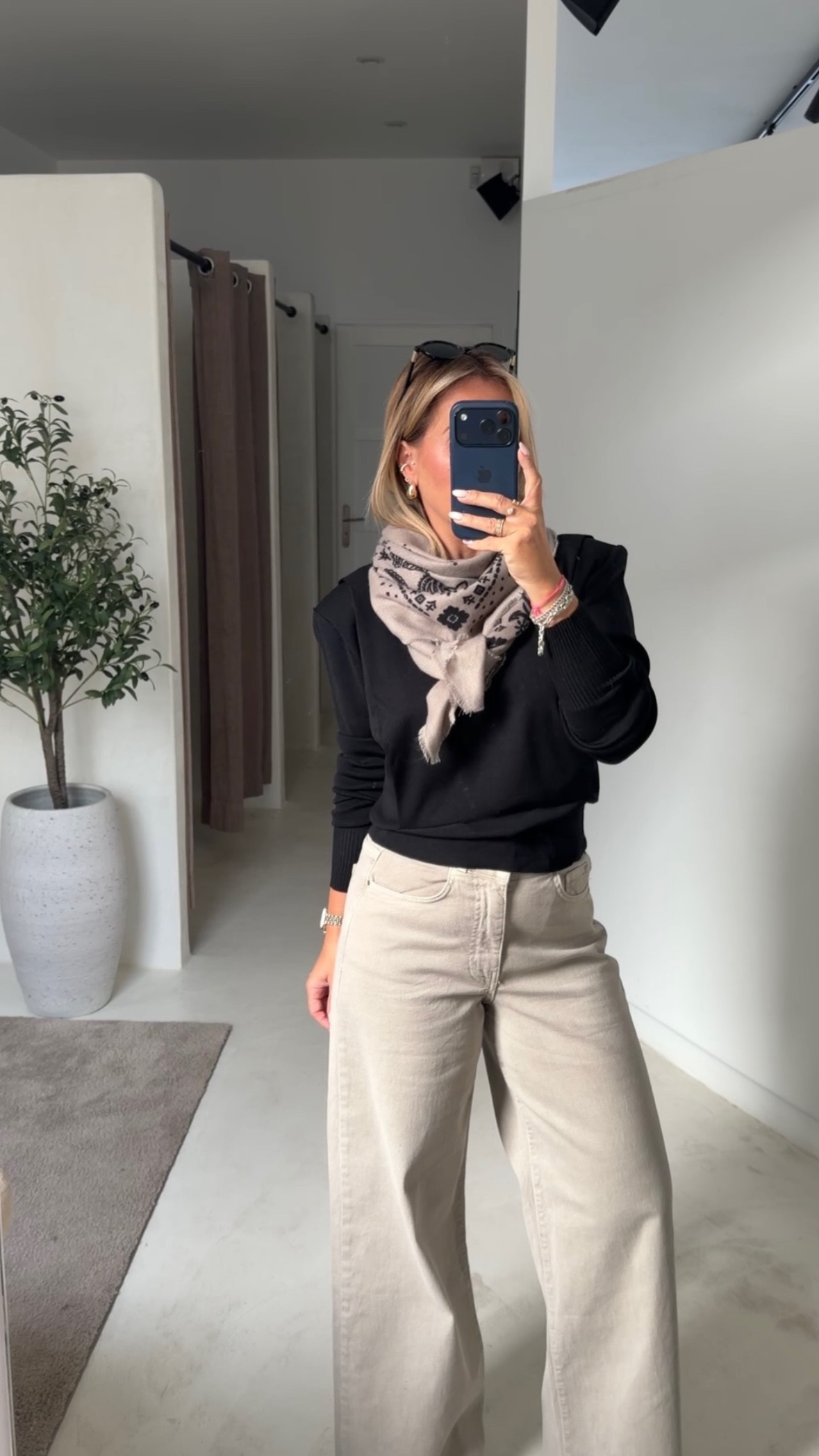 Foulard bandana bicolore taupe — vue 2