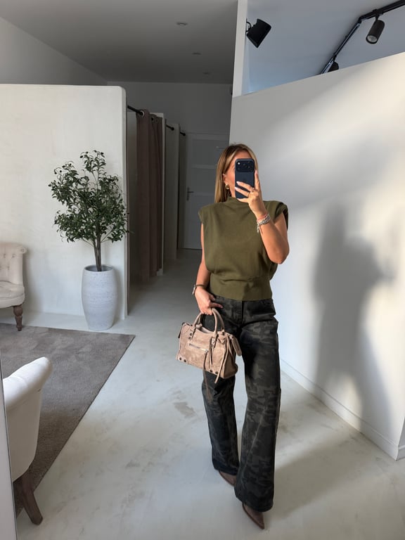 Jean wide leg à imprimé militaire