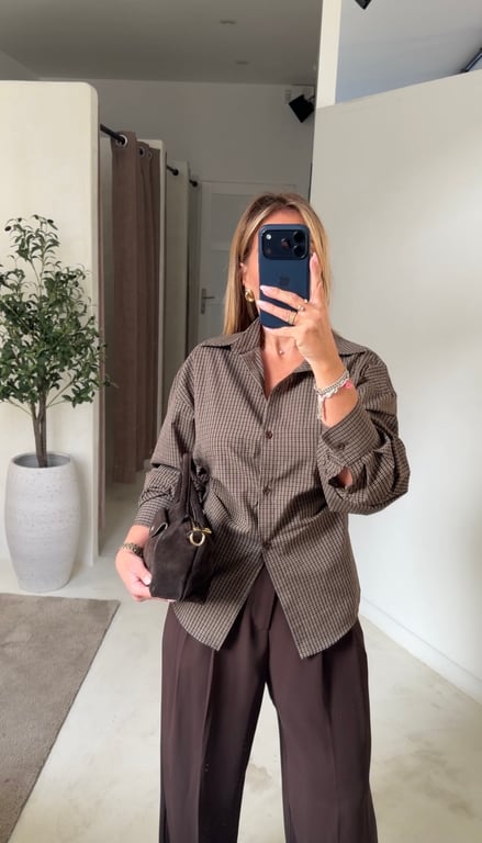 Chemise à carreaux marron cintrée à la taille — vue alternative