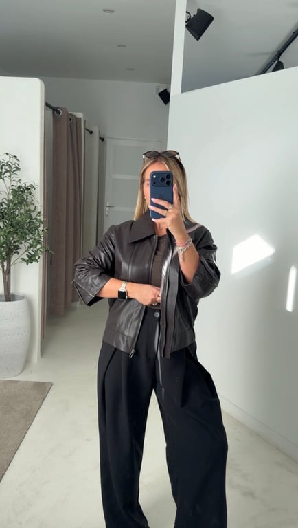 Veste simili cuir marron