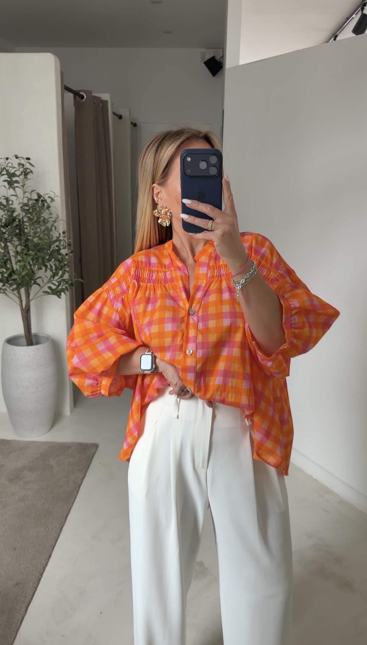 Blouse à carreaux orange et rose — vue 2