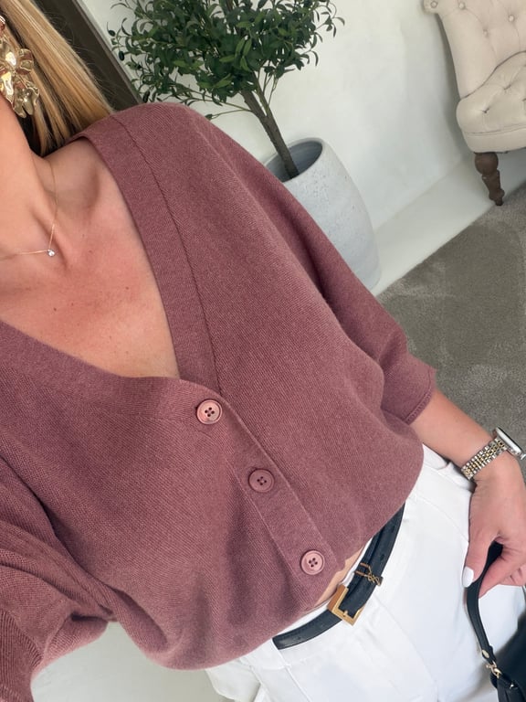 Gilet manches chauve-souris vieux rose foncé — vue alternative