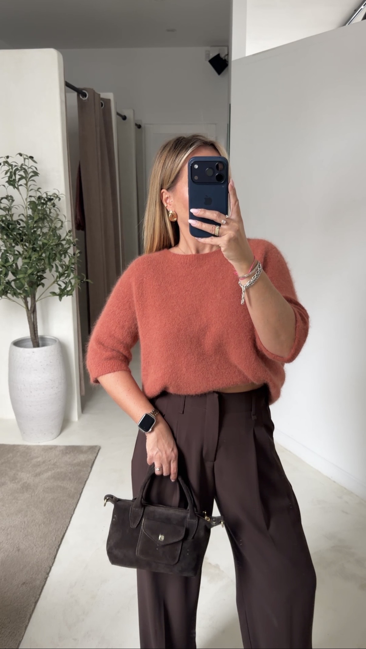Pull en baby alpaga manches courtes brique — vue 2