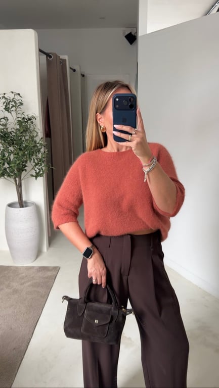 Pull en baby alpaga manches courtes brique — vue alternative