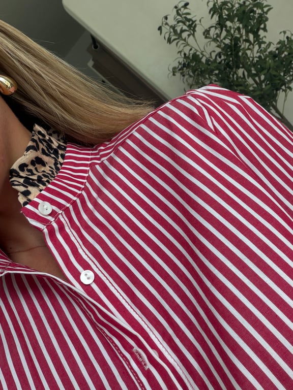 Blouse rouge à rayures & détails léopard — vue alternative