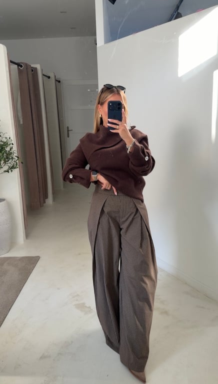 Pantalon à carreaux marron