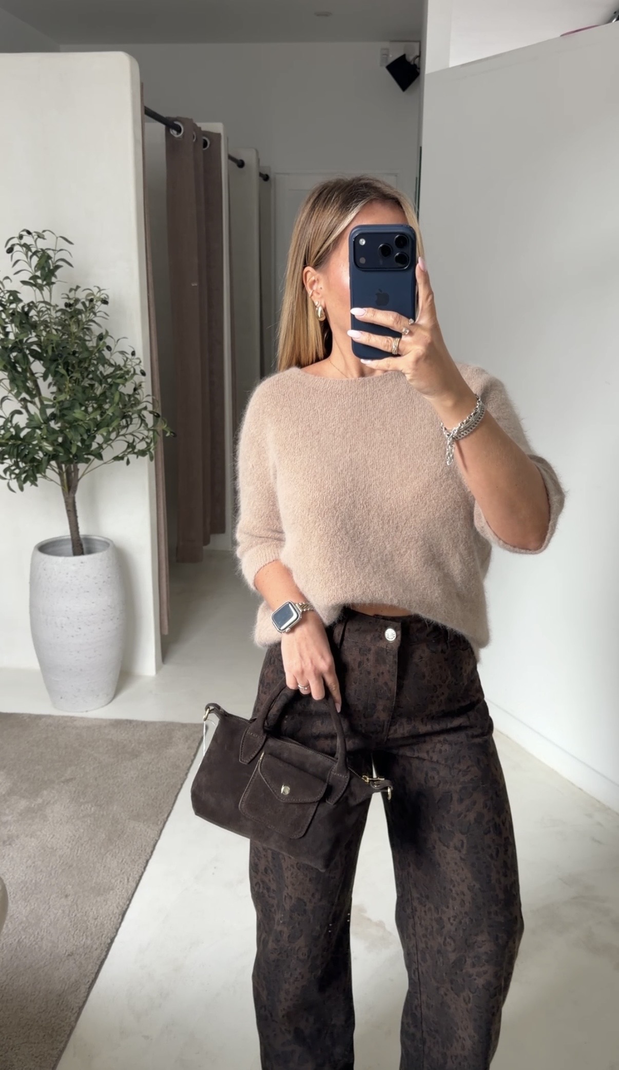 Pull en baby alpaga manches courtes taupe — vue 2