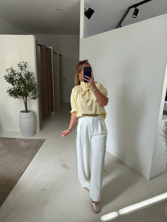 Blouse à manches courtes rayures jaune & blanc