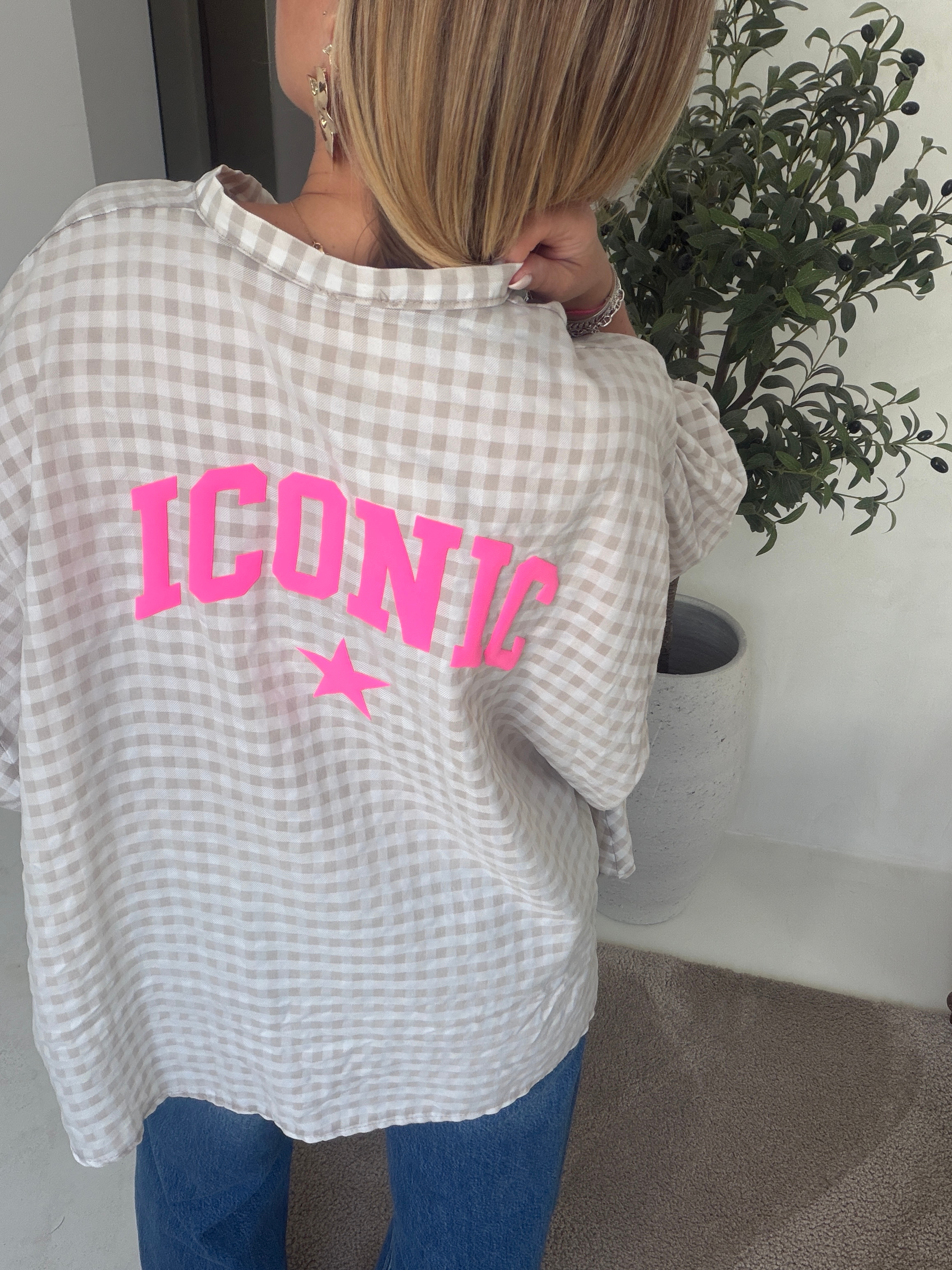 Blouse à carreaux beige Iconic — vue 3