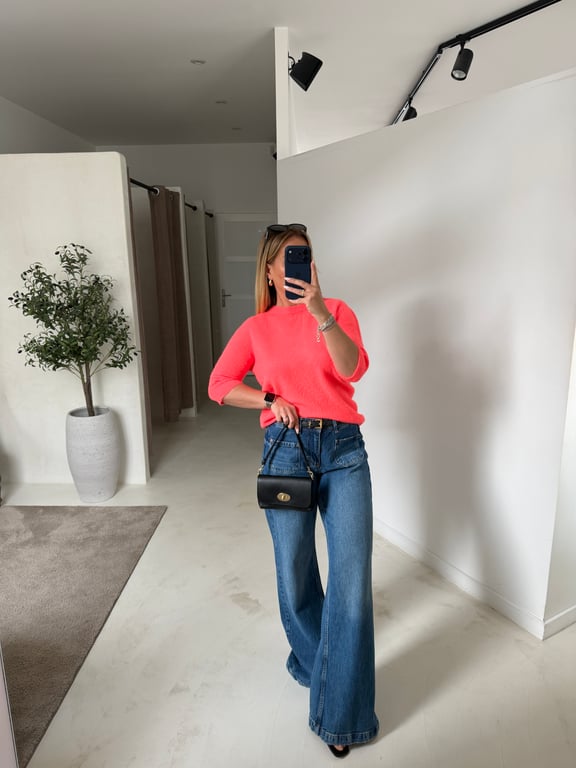 Pull manches courtes corail fluo