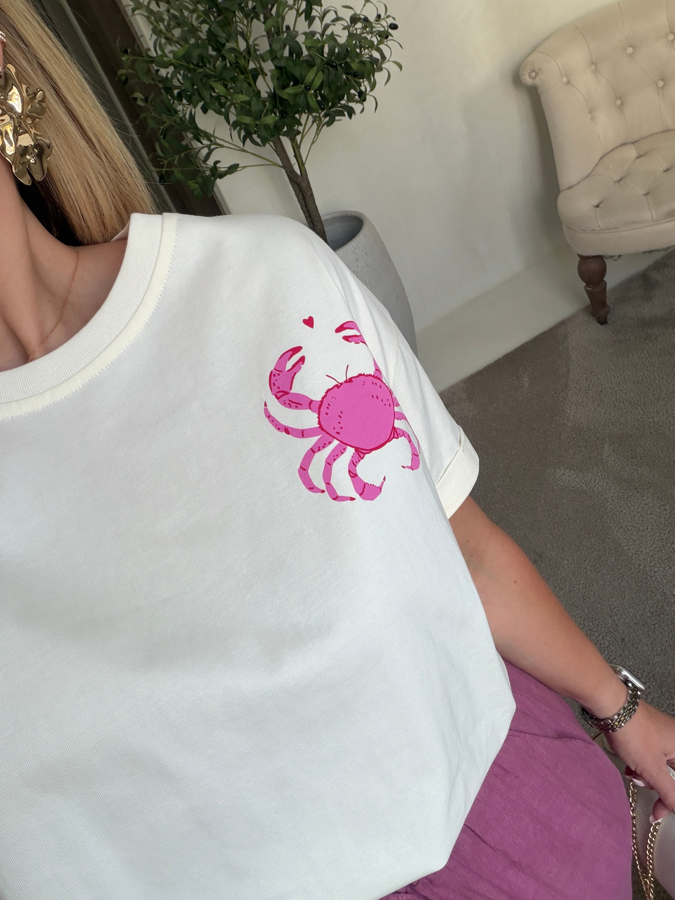 T-shirt jaune pâle avec crabe rose — vue 2