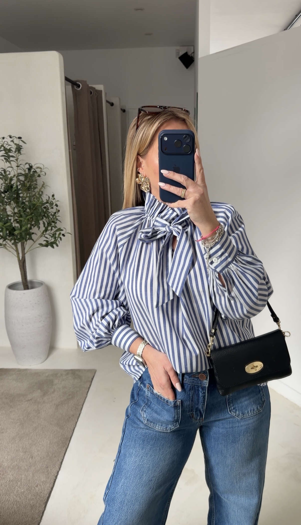 Blouse rayée bleu avec noeud élégant (copie) — vue 2