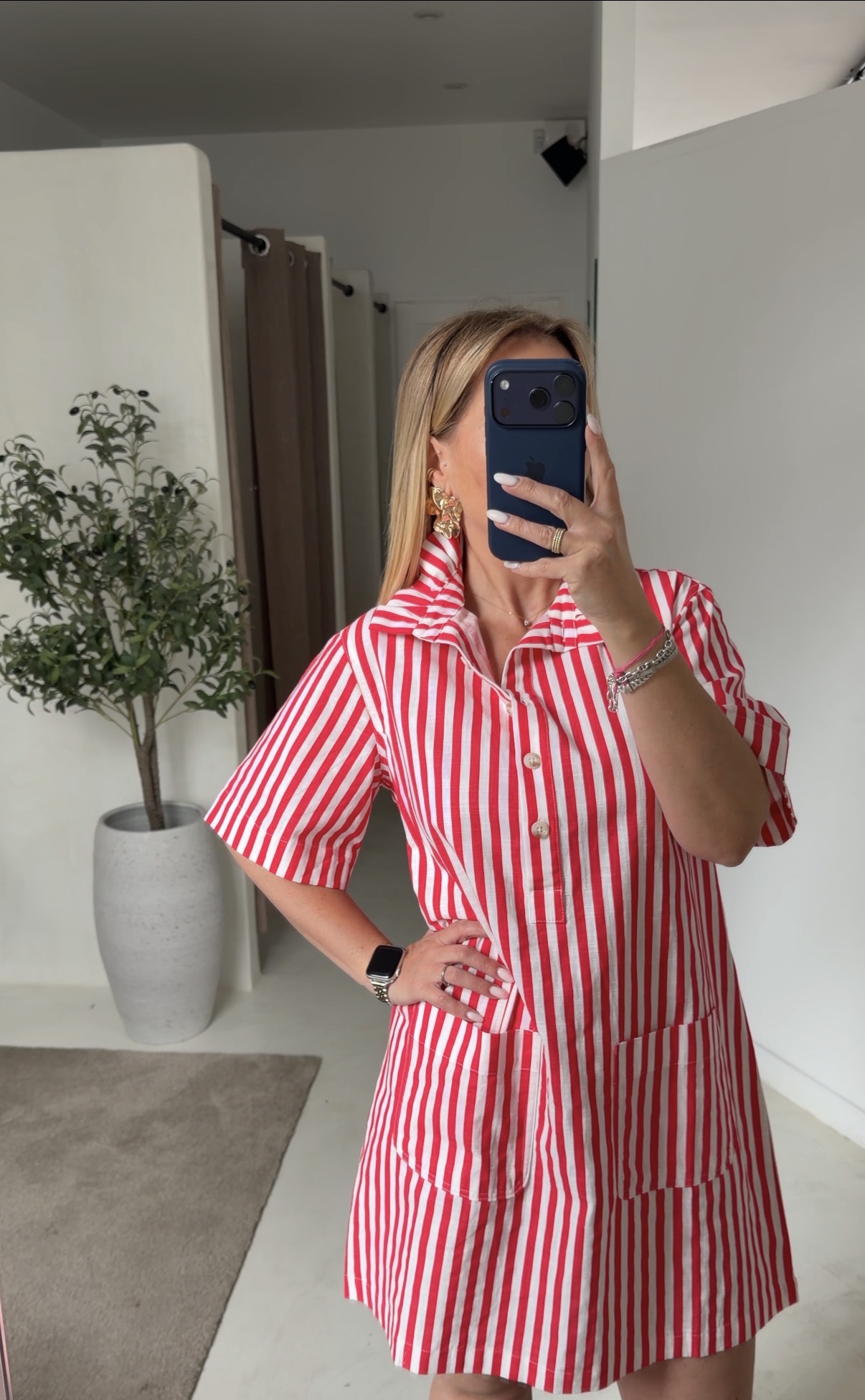 Robe droite rayée rouge et blanche — vue 2