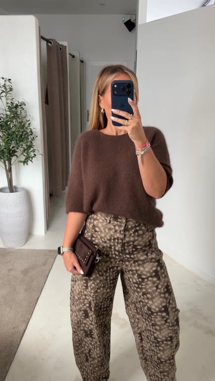 Pull en alpaga manches courtes marron