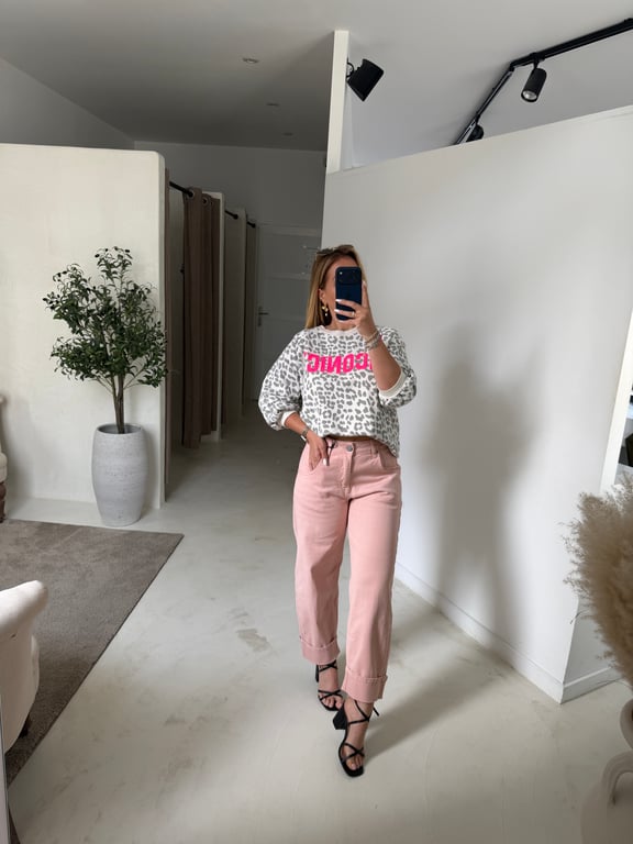 Jean coupe ballon rose