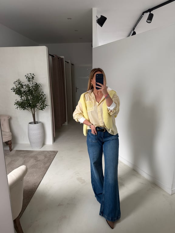 Chemise rayée jaune avec col blanc - Blouses & Chemisiers | Sodress