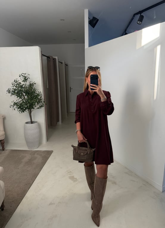 Robe chemise droite bordeaux
