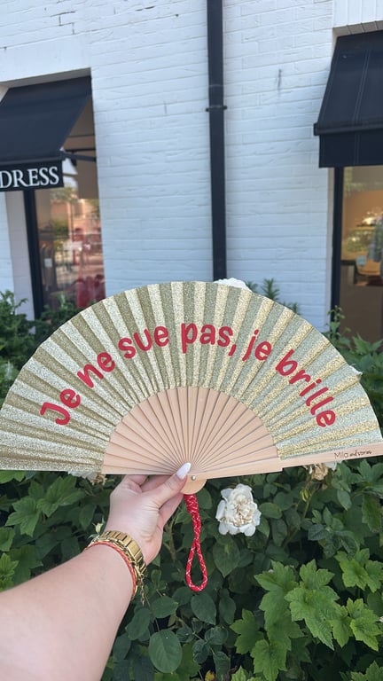 Éventail « Je ne sue pas je brille » doré