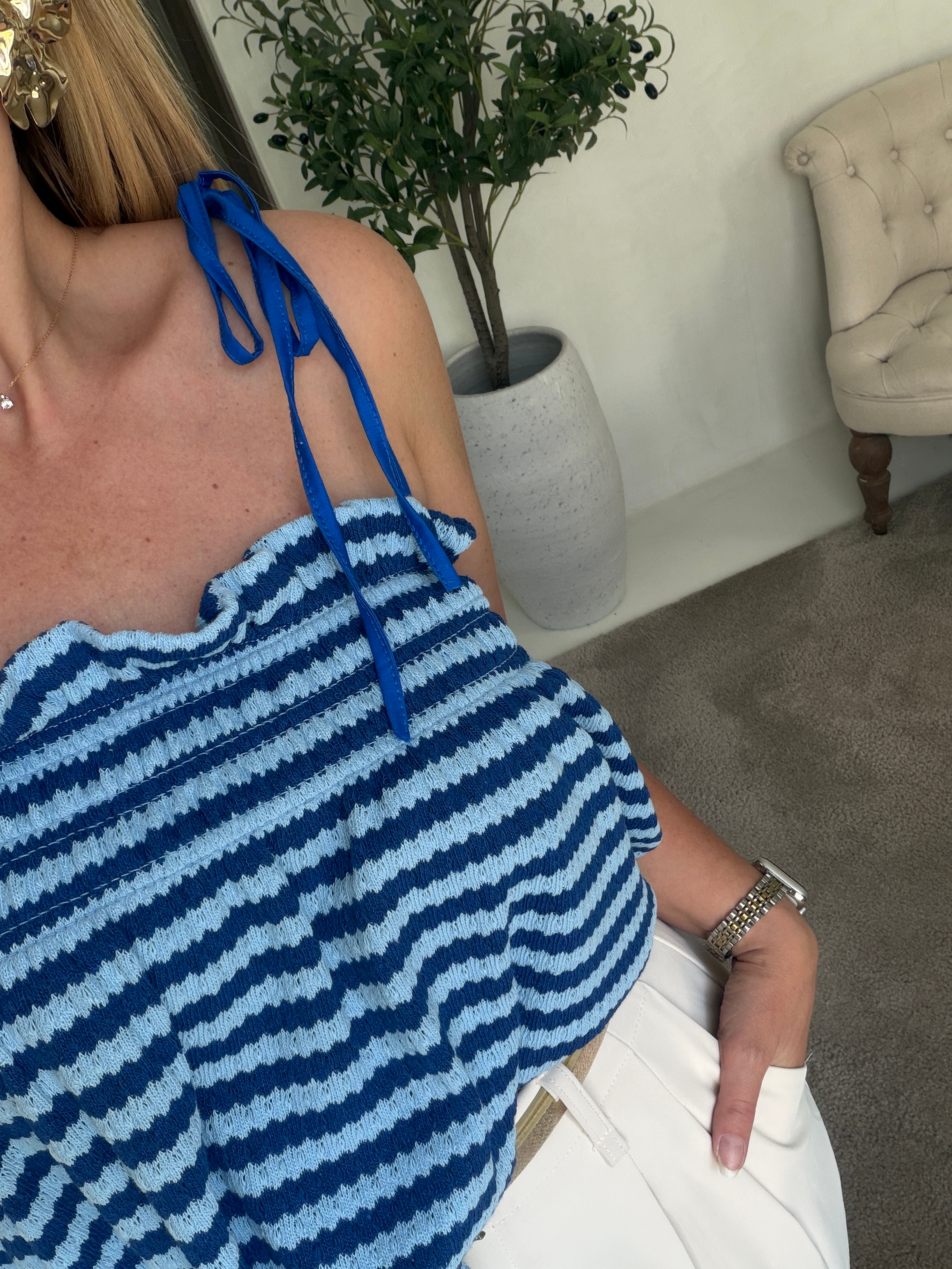 Débardeur en maille rayée bleu — vue 2