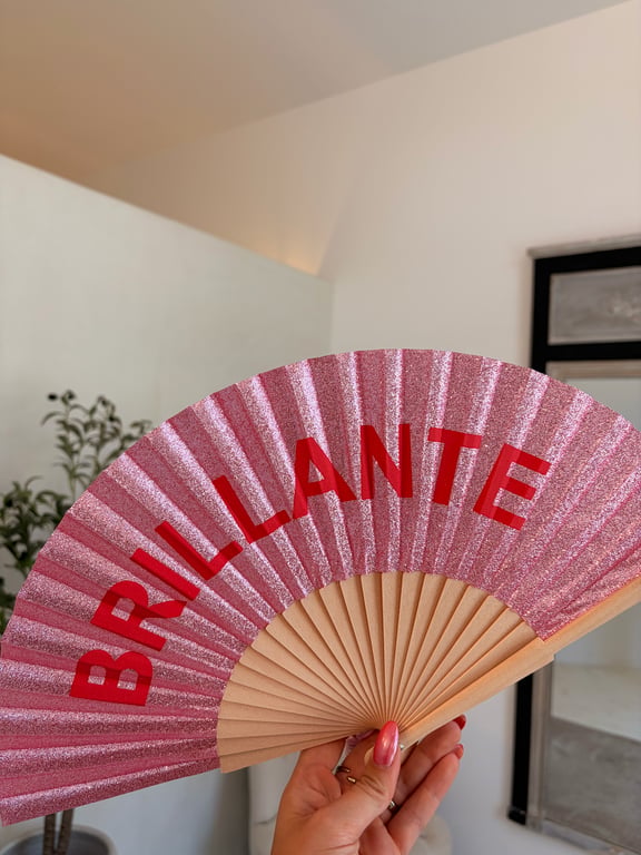 Éventail à paillettes rose  " Brillante "