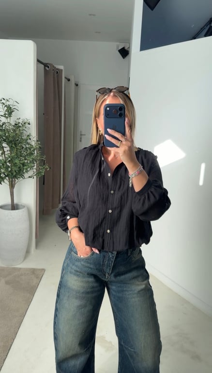 Blouse courte en coton noir — vue alternative