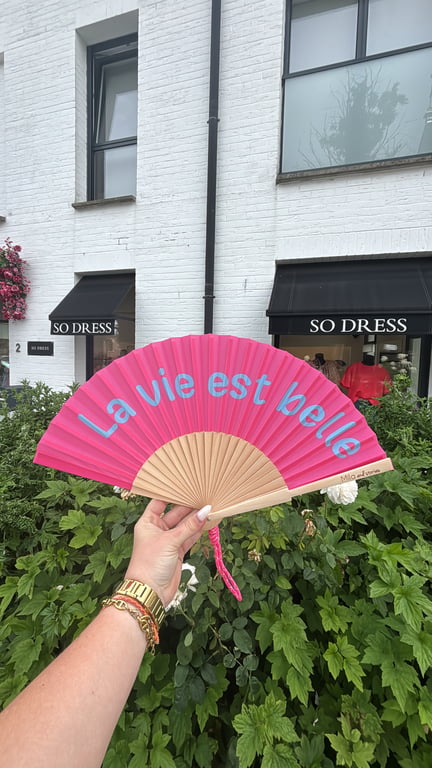 Éventail « La vie est belle » rose