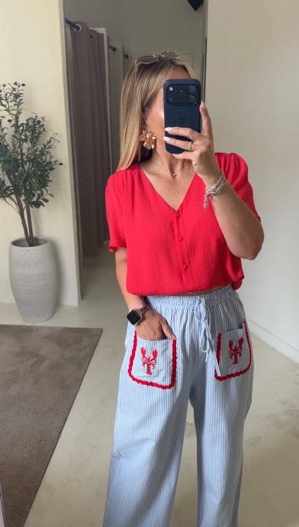 Pantalon à rayures bleues – Broderie « Omar » sur les poches — vue alternative