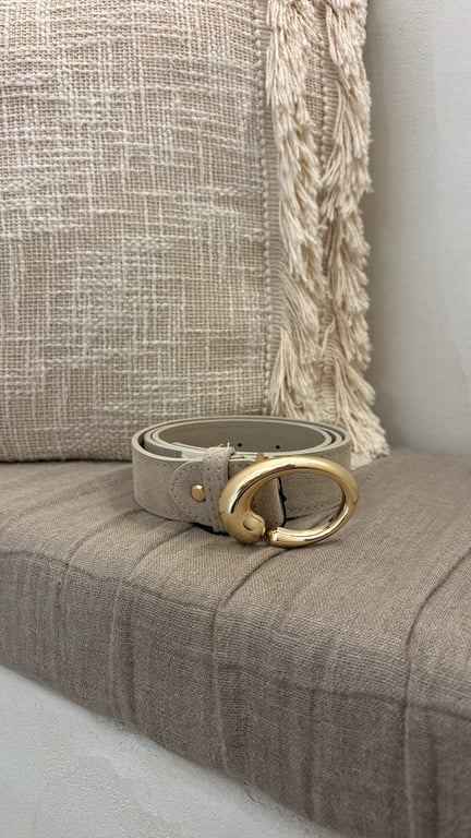 Ceinture effet daim beige & boucle dorée