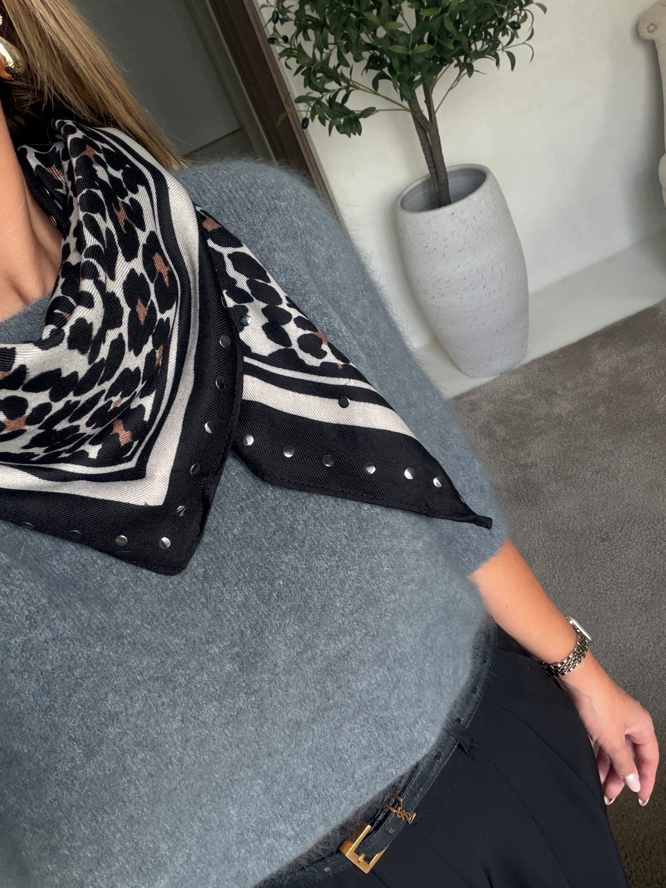 Pull en baby alpaga manches courtes gris — vue 3