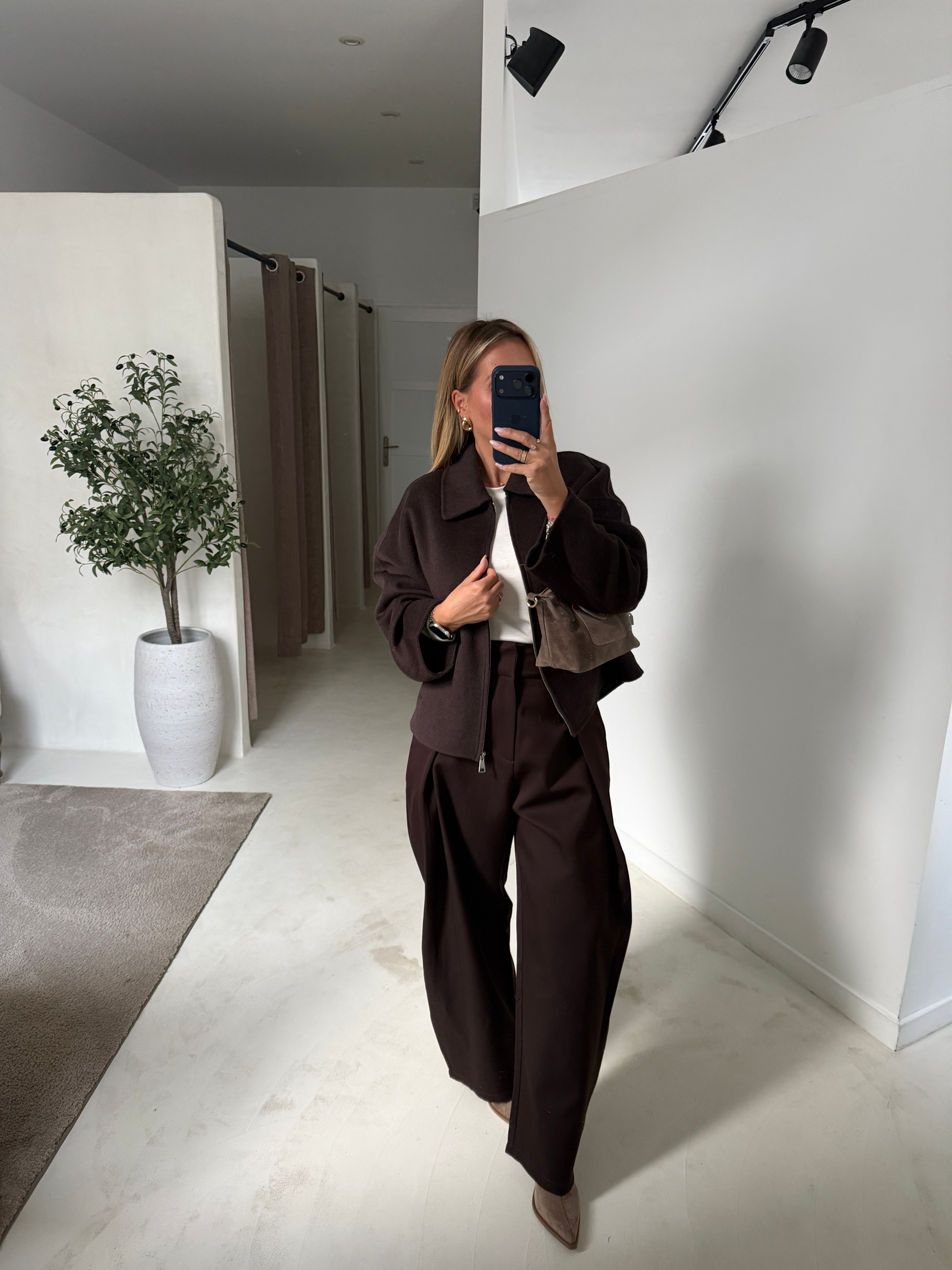 Manteau court oversize marron chocolat — vue 2