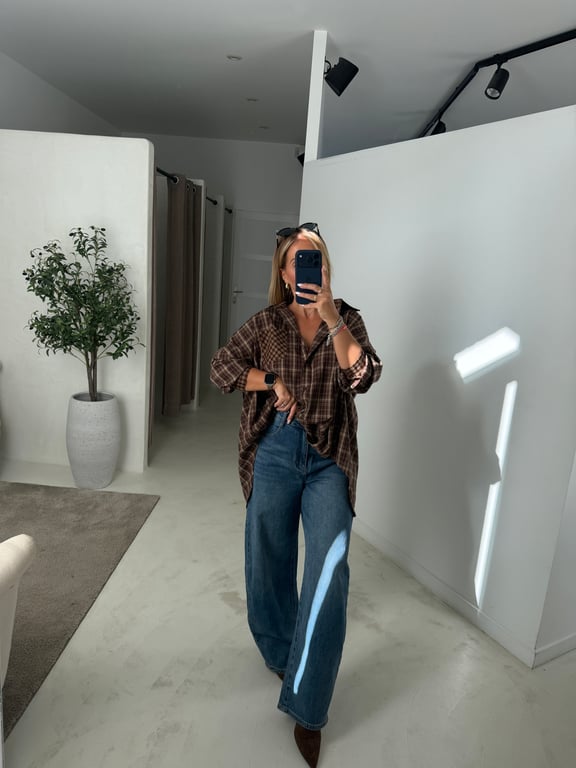 Chemise à carreaux marron et beige — vue alternative