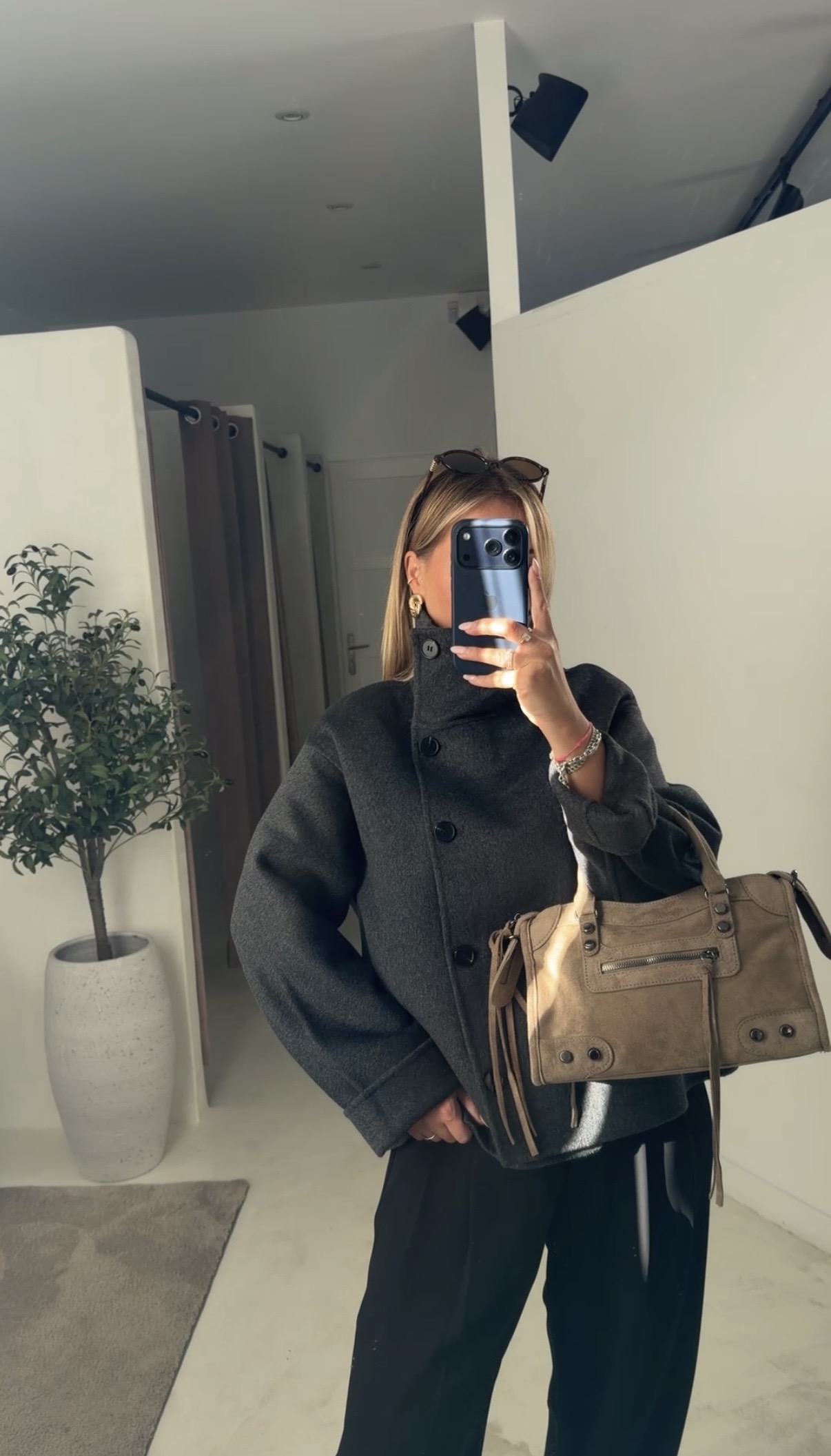 Manteau gris à col funnel — vue 2