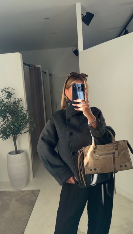 Manteau gris à col funnel — vue alternative