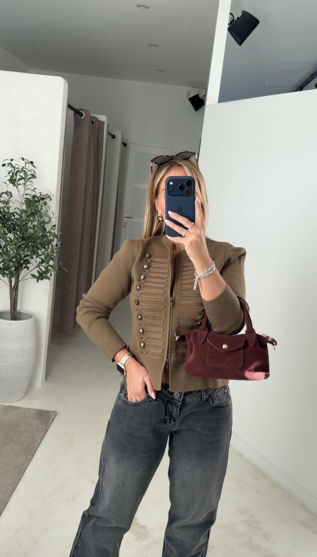 Gilet style napoléon manches longues kaki — vue 2