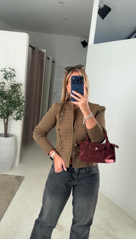 Gilet style napoléon manches longues kaki — vue alternative