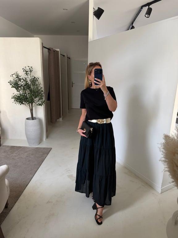Jupe longue en coton noir