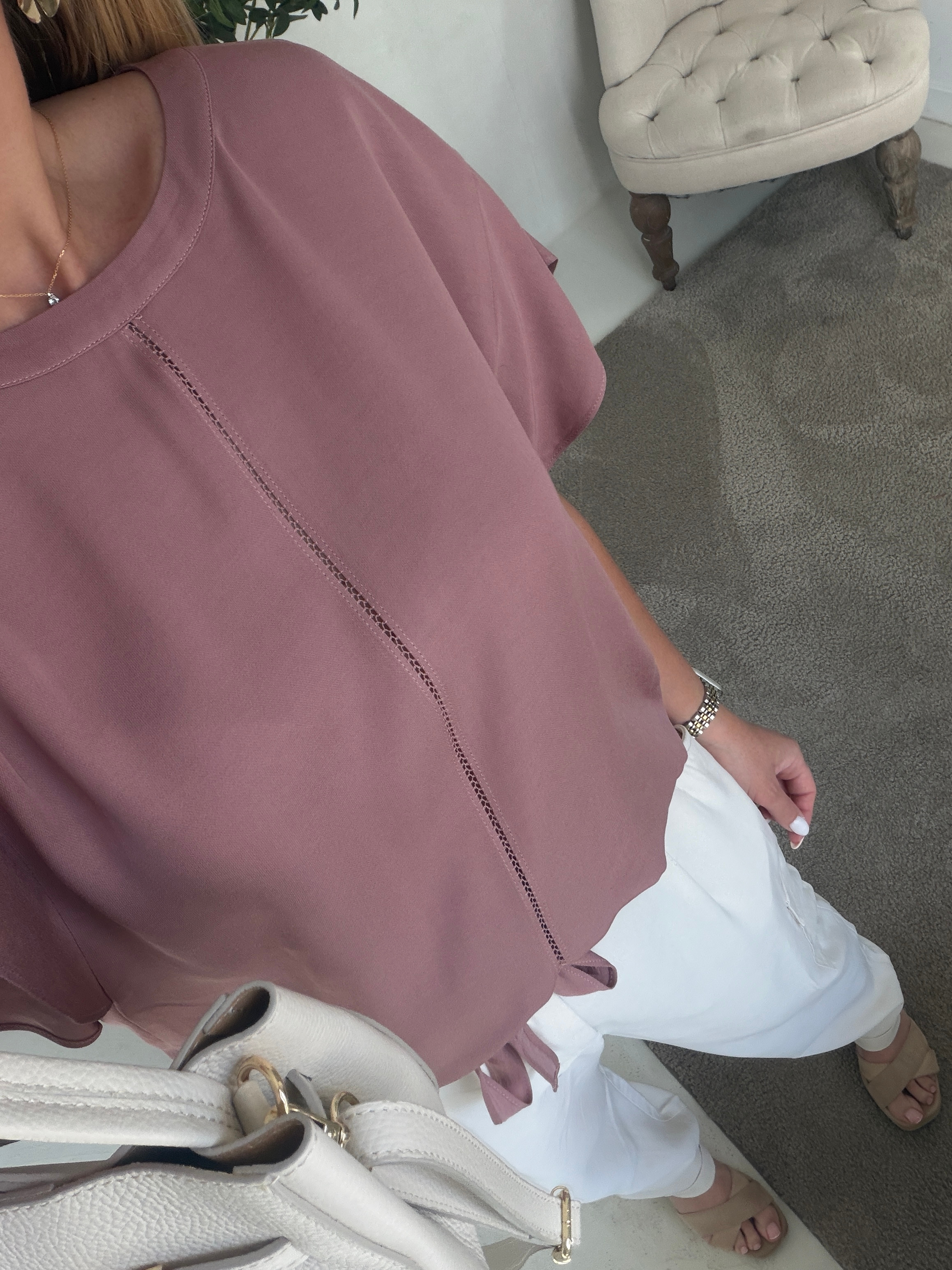 Blouse fluide manches courtes vieux rose — vue 2
