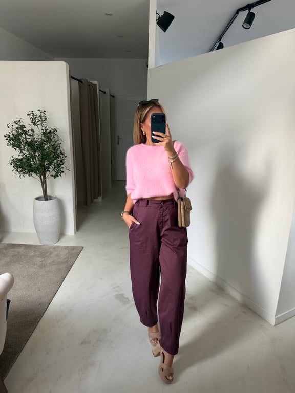 Pull en baby alpaga manches courtes rose pâle