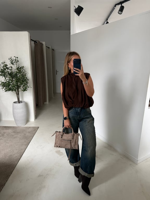 Blouse manches courtes marron chocolat