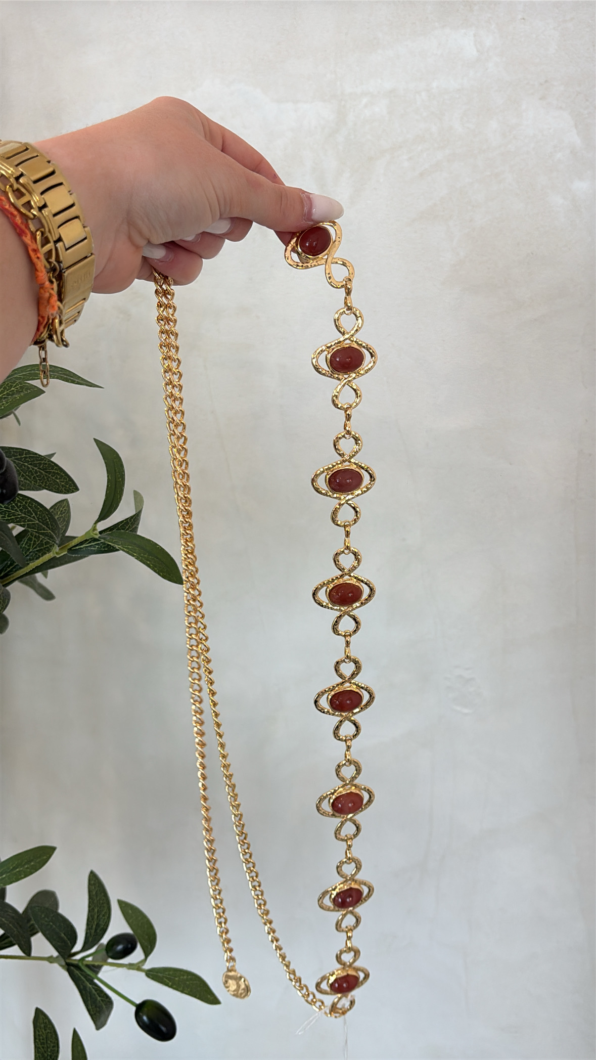 Ceinture en chaîne dorée avec perles oranges — vue 2