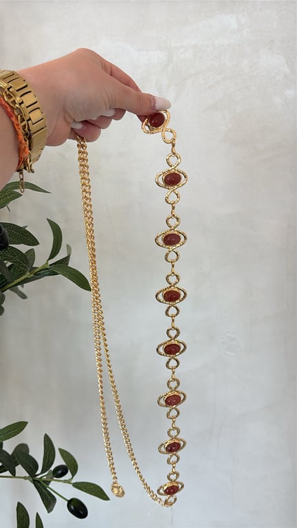 Ceinture en chaîne dorée avec perles oranges — vue alternative