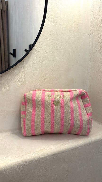 Trousse de toilette bisou rayée rose