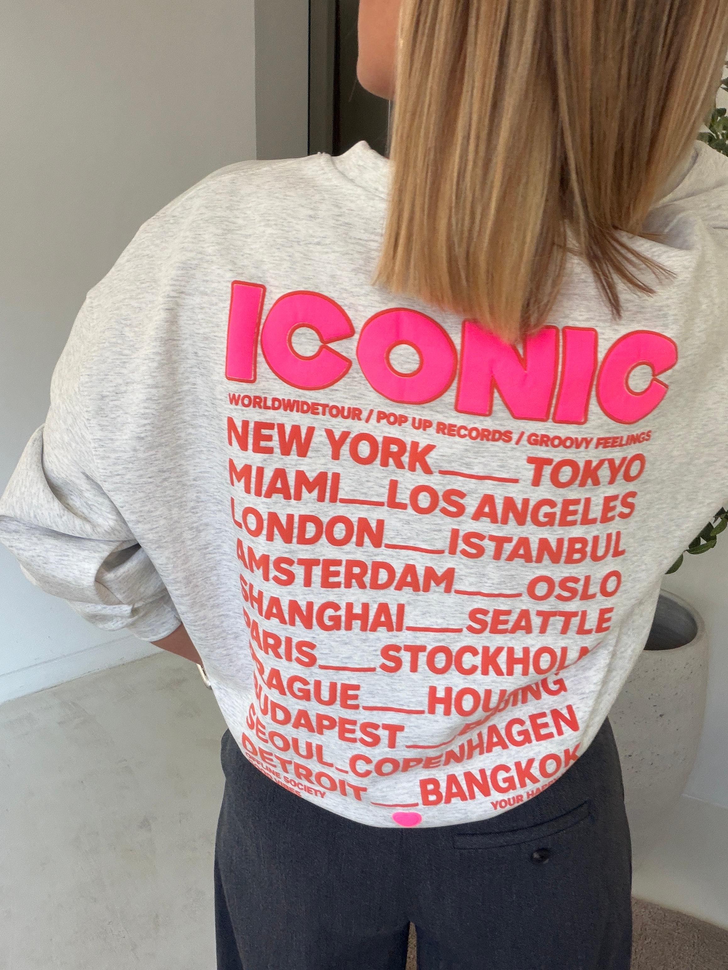 Sweat gris « iconic » rose fluo — vue 3