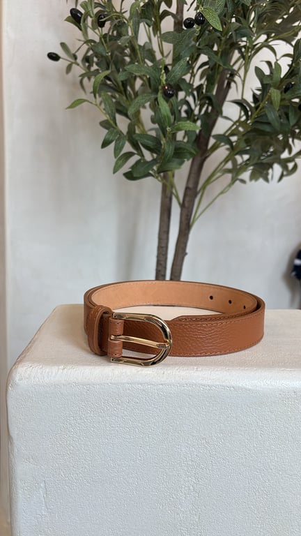 Ceinture épaisse en cuir grainé camel