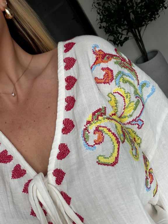 Blouse ample col V et broderies colorées — vue alternative