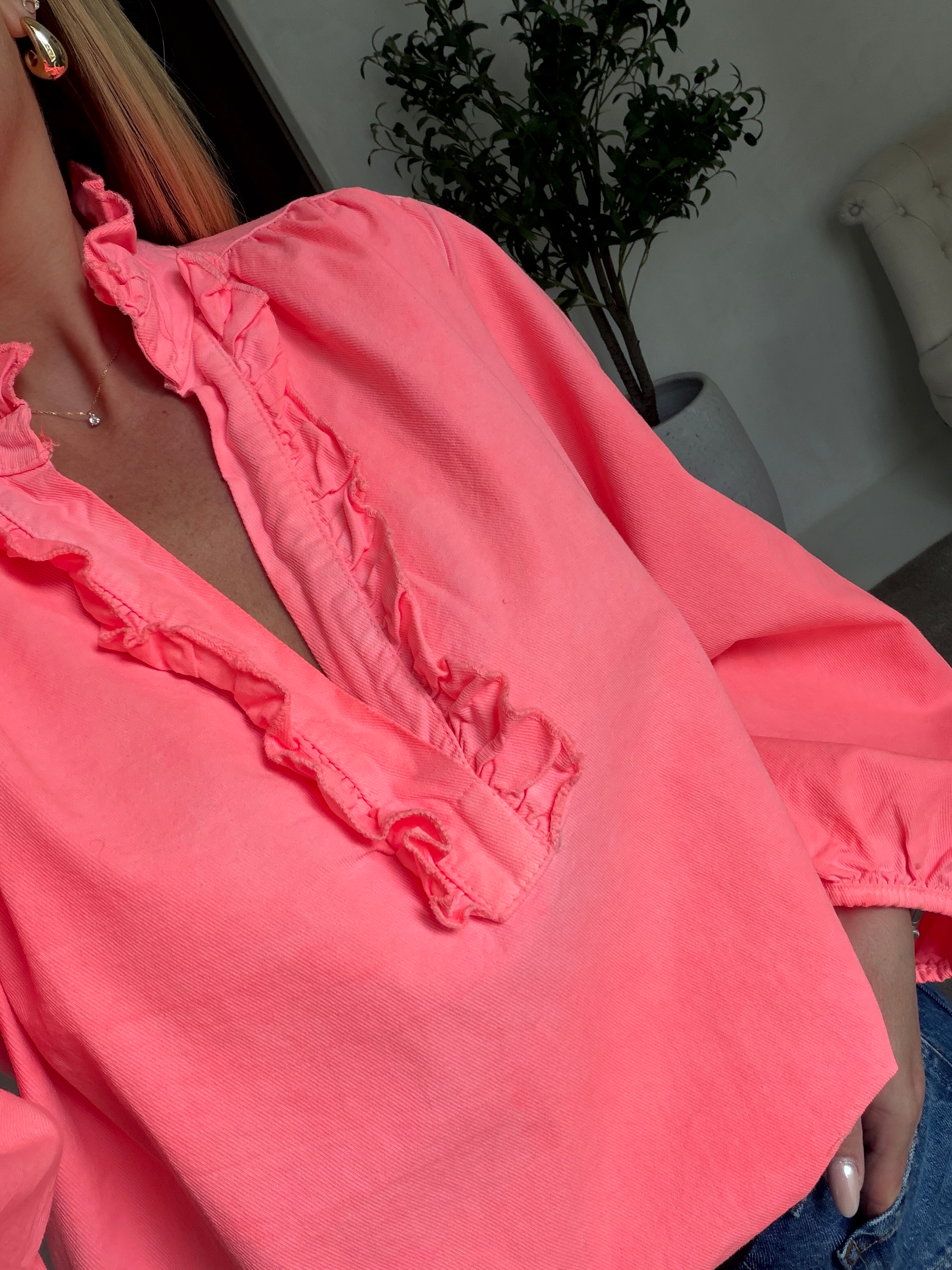Blouse en jean saumon fluo — vue alternative