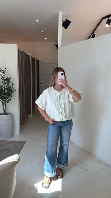 Blouse en lin à zip & manches bouffantes
