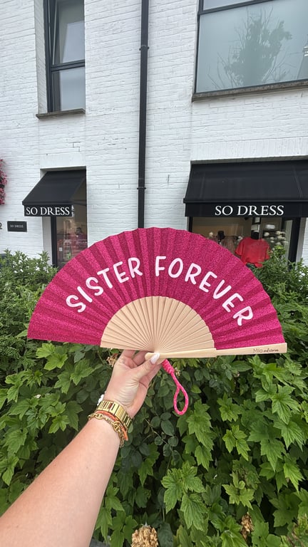 Éventail « Sister forever » pailleté rose