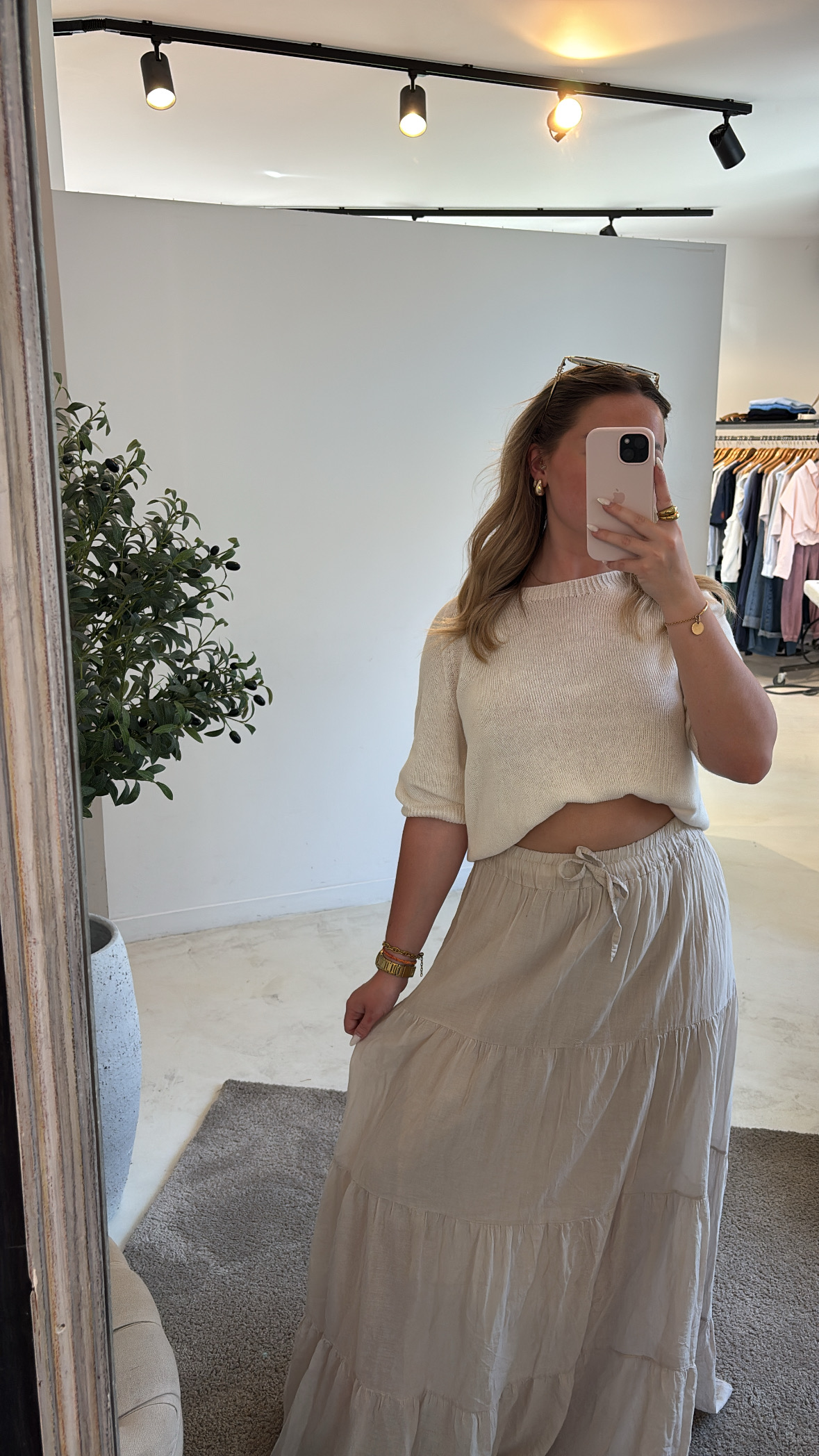 Jupe longue en coton beige — vue 2