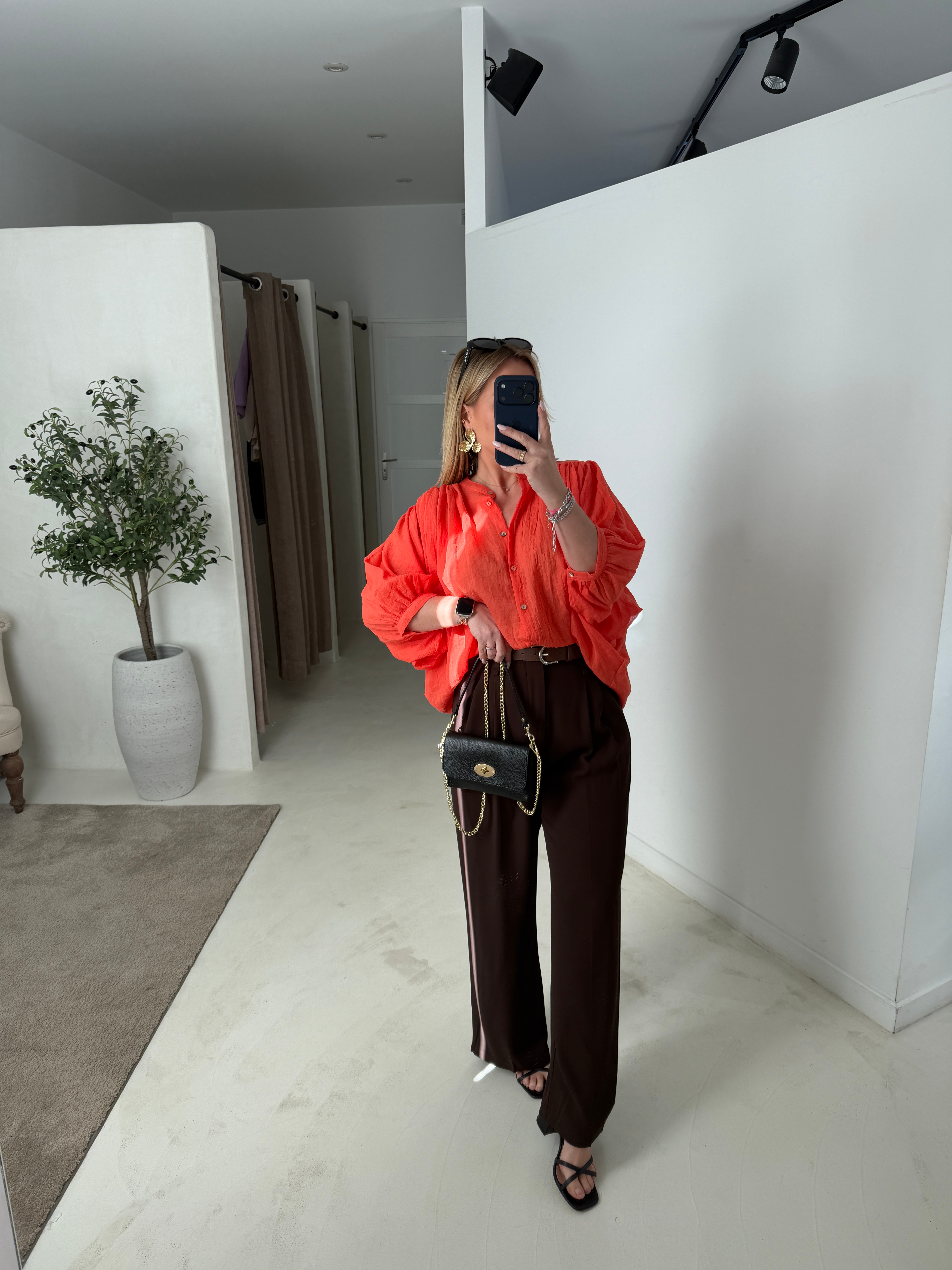 Blouse fluide et légère manches 3/4 orange — vue 2